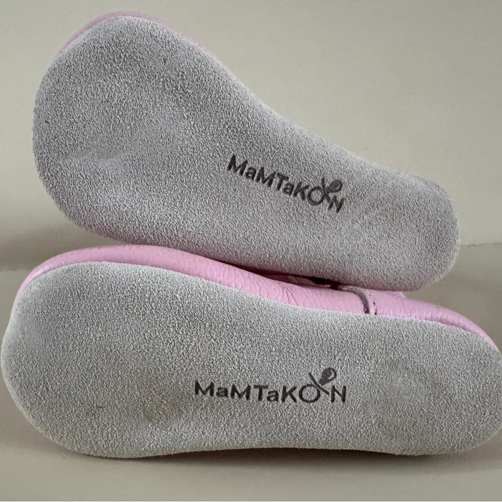 MaM TaKON Pink Leather Soft Sole Baby Boots Floral Embroidery 6-12M